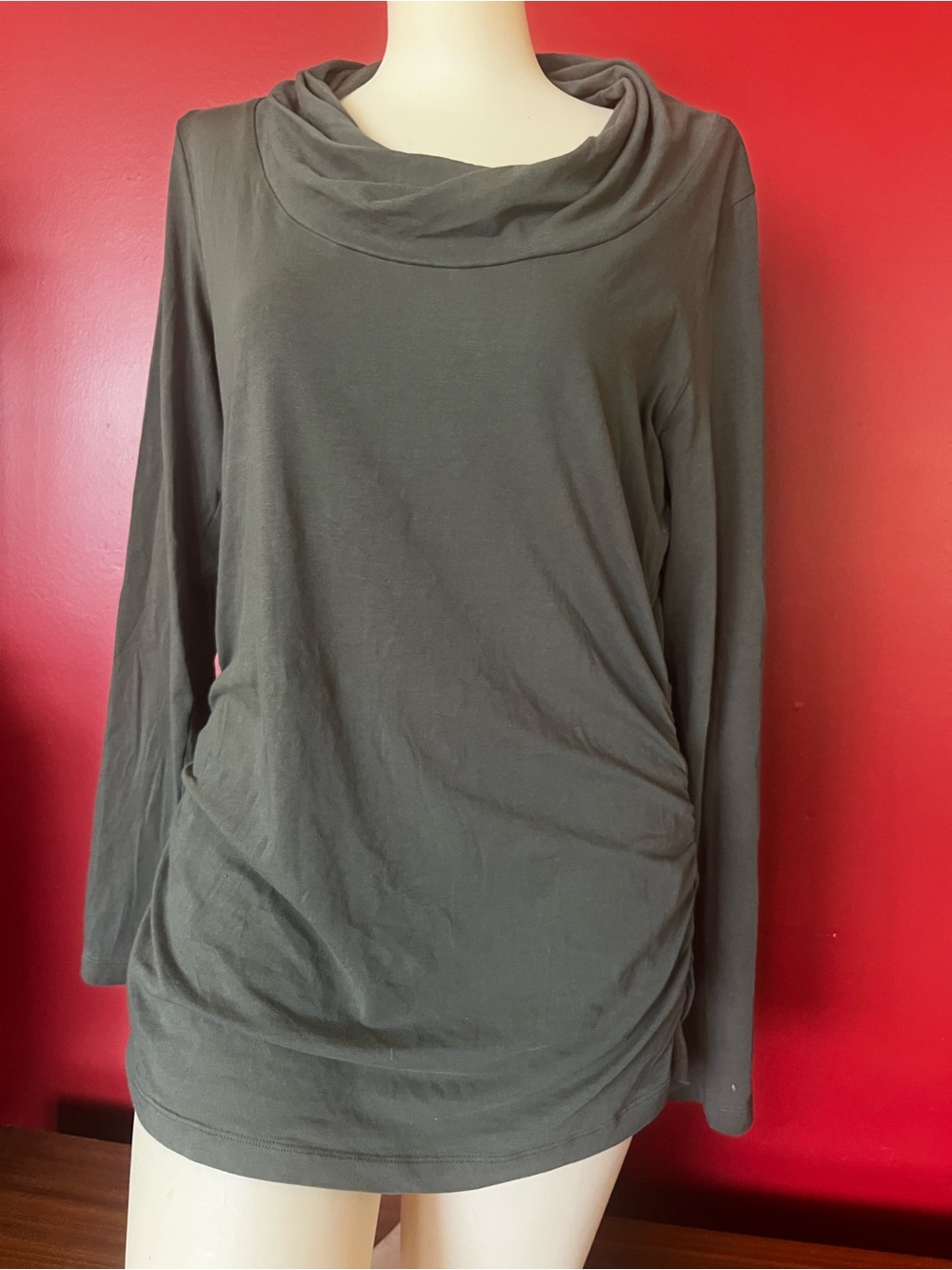Like New CAbi Olive Green Cowl-Neck Long Sleeve Blouse